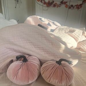 Set of two pink velvet pumpkins